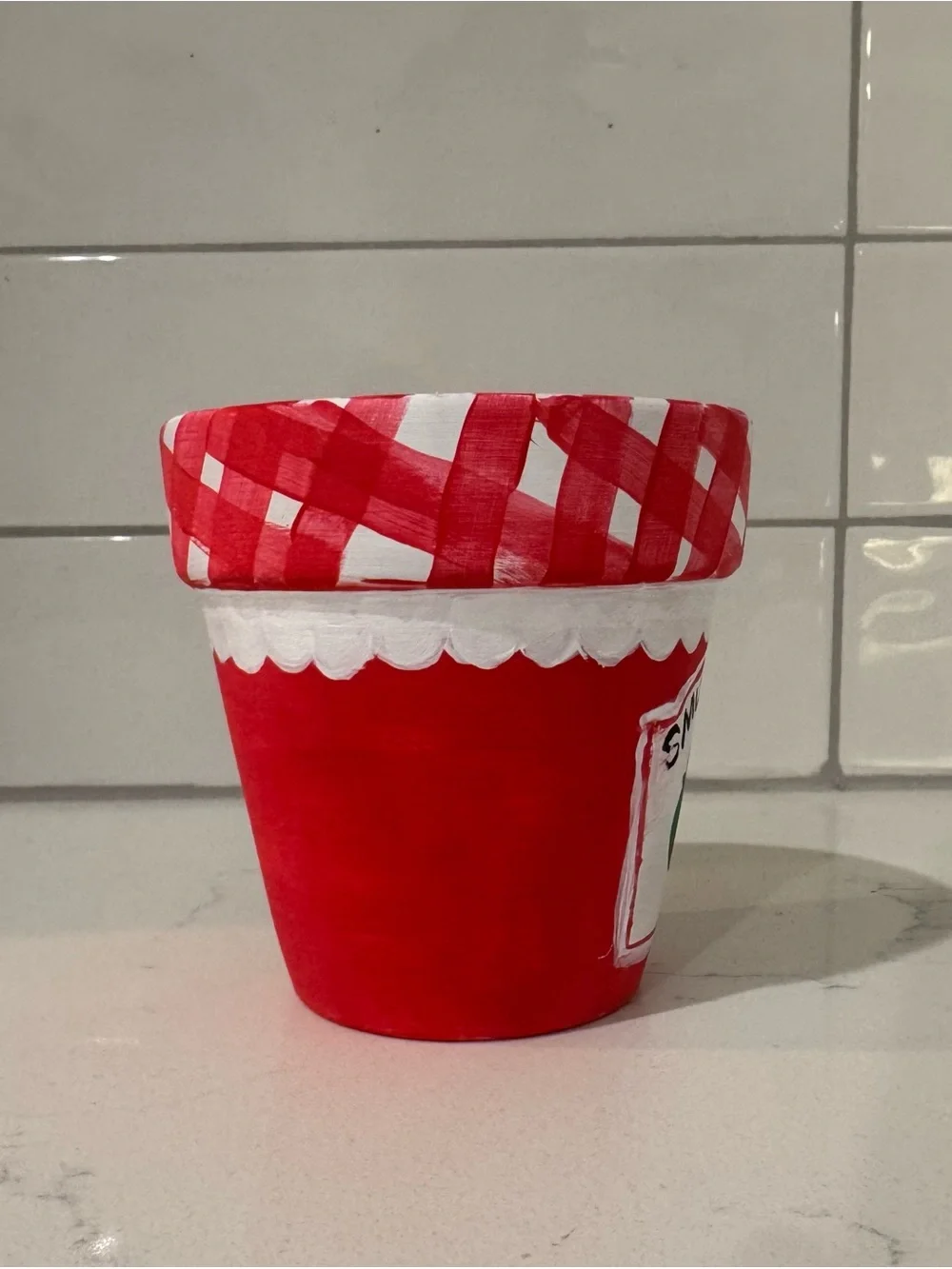 Hand Painted Strawberry Jam Flower Pot 3 1/2” X 3 1/2” Cottagecore  Planter